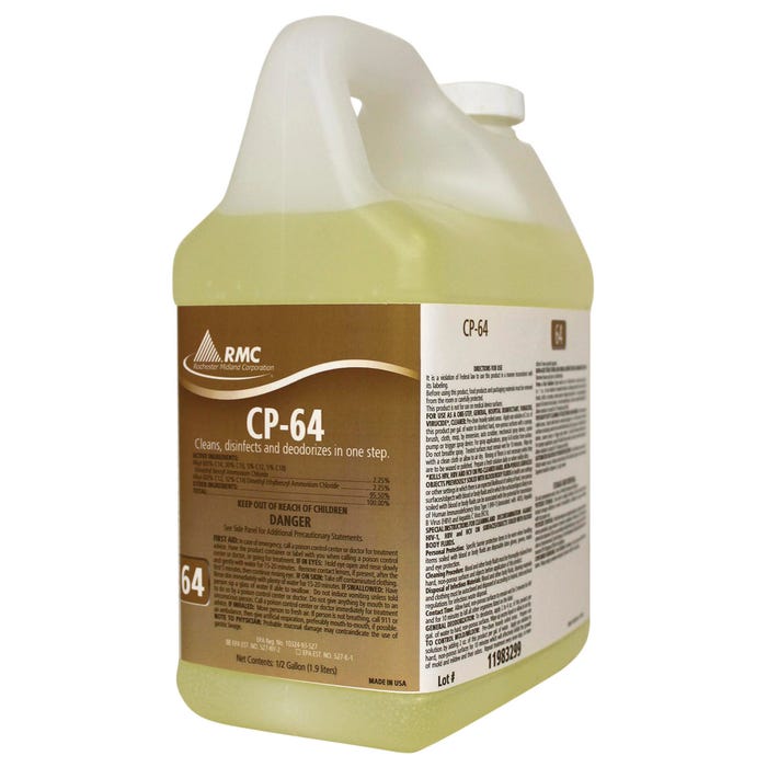 Rochester Midland CP-64 Cleaner -- Disinfectant Cleaner, CP-64, Lemon Scent, 1/2Gal, 4/CT, YW