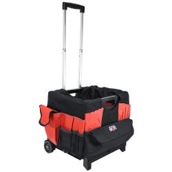 School Smart Folding Storage Cart with Caddy Organizer, Large, 16-1/4 x 13 x 13-1/2 Inches, Black/Red 086495