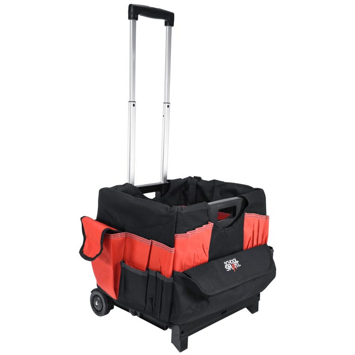 School Smart Folding Storage Cart with Caddy Organizer, Large, 16-1/4 x 13 x 13-1/2 Inches, Black/Red