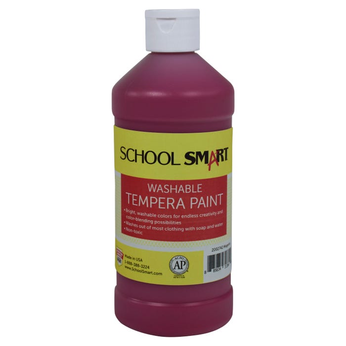 School Smart Washable Tempera Paint, Magenta, 1 Pint Bottle