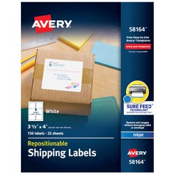Image for Avery Repositionable Shipping Labels, Inkjet, 3-1/3 x 4 Inches, Pack of 150 from School Specialty