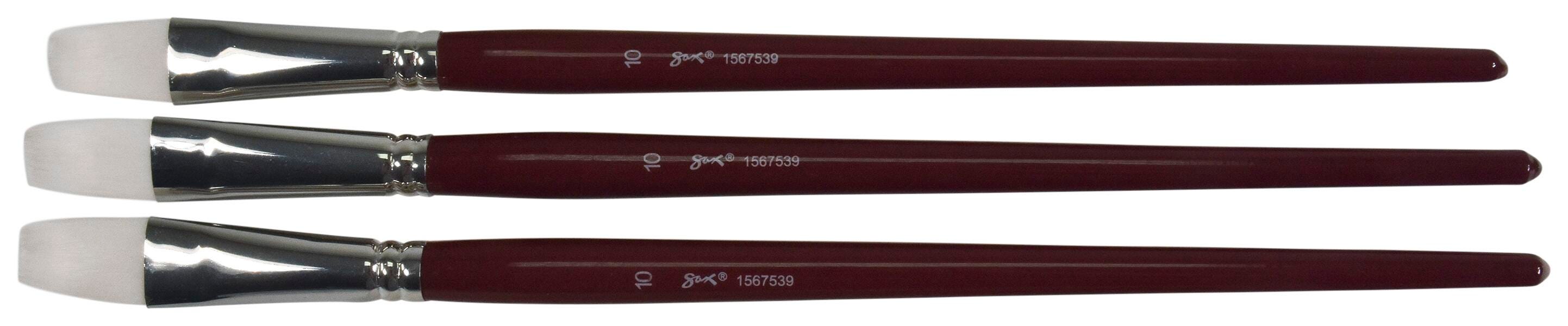 Sax Optimum White Taklon Synthetic Paint Brushes, Bright Type, Long Handle, Size 10, Set of 3 1567539