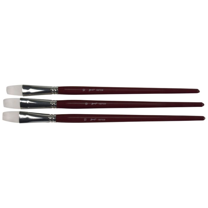 Sax Optimum White Taklon Synthetic Paint Brushes, Bright Type, Long Handle, Size 10, Set of 3