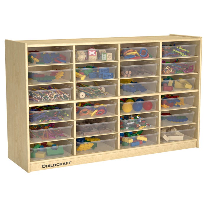 Childcraft Mobile Cubby Storage Unit, 24 Translucent Trays, 47-3/4 x 14-1/4 x 30 Inches