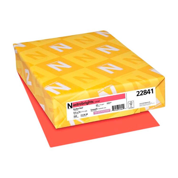 Astrobrights Card Stock, 8-1/2 x 11 Inches, 65 lbs, Rocket Red, Pack of 250