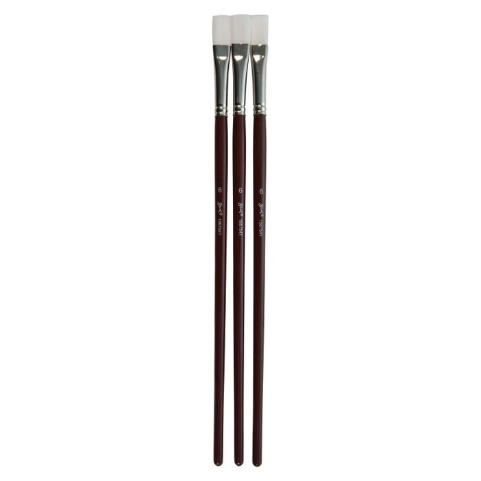Sax Optimum White Taklon Synthetic Paint Brushes, Bright Type, Long Handle, Size 6, Set of 3