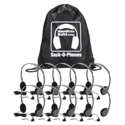 HamiltonBuhl Sack-O-Phones Headphones with Carry Bag, Gray, Pack of 10 1465132