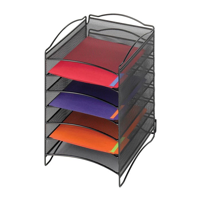Safco Letter Size Mesh Desktop Organizer, 6-Compartments, 10-1/4 x 12-3/4 x 15-1/4 Inches, Black