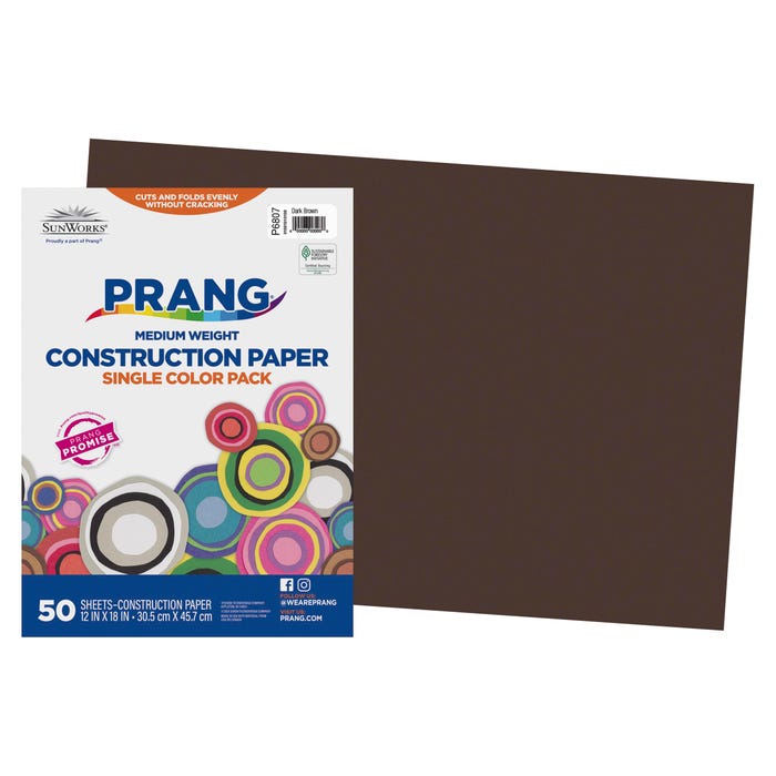 Prang Medium Weight Construction Paper, 12 x 18 Inches, Dark Brown, Pack of 50