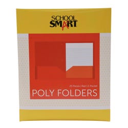 School Smart 2-Pocket Poly Folders, Letter Size, 3-Hole Punched, Red, Pack of 25 2019644