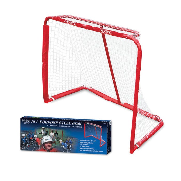 Mylec Pro Style All-Purpose Steel Floor Hockey Goal with Nylon Net, 52 x 43 x 28 Inches, Red and White