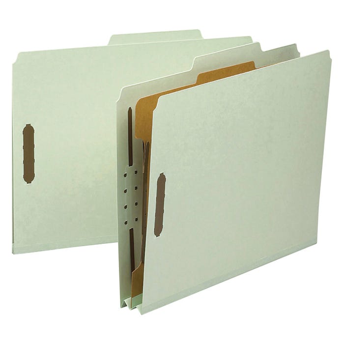 Smead Pressboard Classification Folder, Letter Size, 1 Divider, Gray/Green, Pack of 10