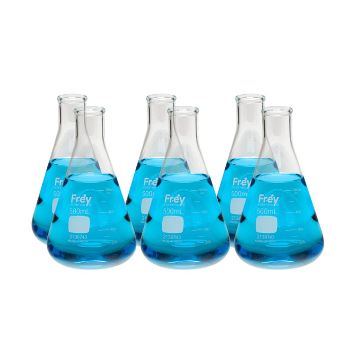 Frey Scientific Narrow Mouth Erlenmeyer Flasks, 500 mL, Pack of 6