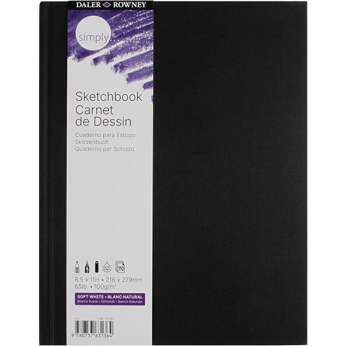 Daler-Rowney Simply Hardbound Sketchbooks, 8-1/2 x 11 Inches, 65 lb, 110 Sheets, Pack of 3