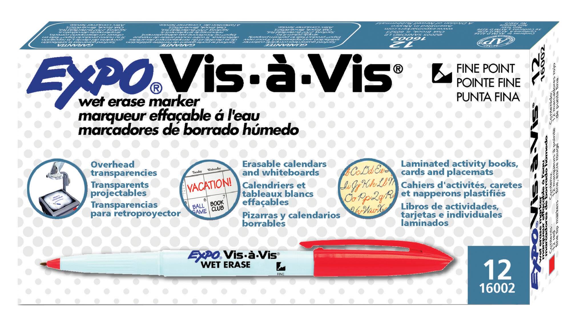 Image for EXPO Vis-A-Vis Wet Erase Markers, Fine Tip, Red, Pack of 12 from School Specialty