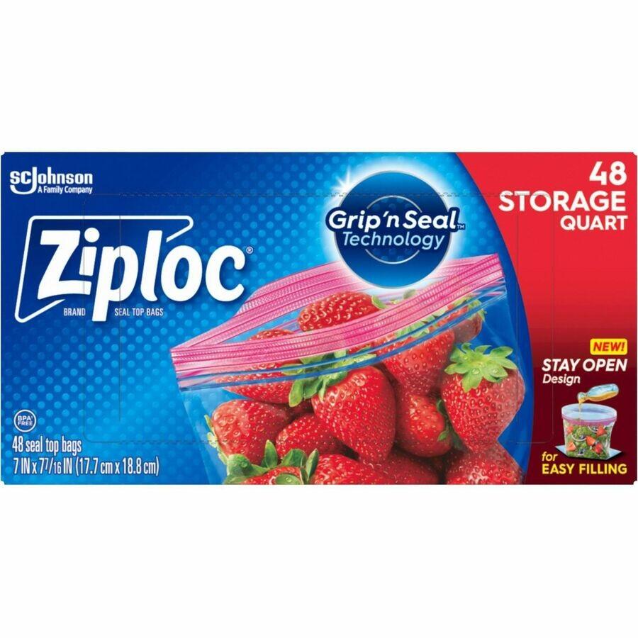Ziploc Grip 'n Seal Stand-Up Storage Bags, 1 Quart, 48 Count 2214297