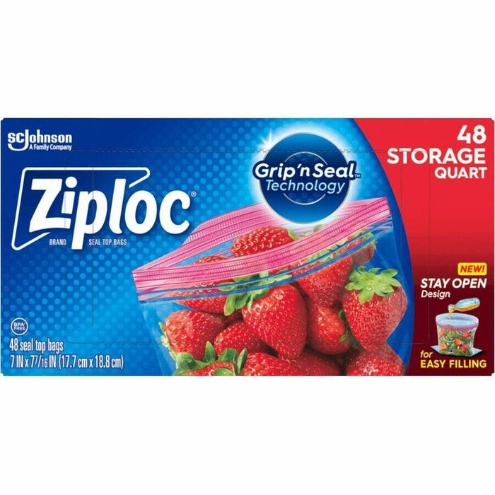 Ziploc Grip 'n Seal Storage Bags, 1 Quart, 48 Count