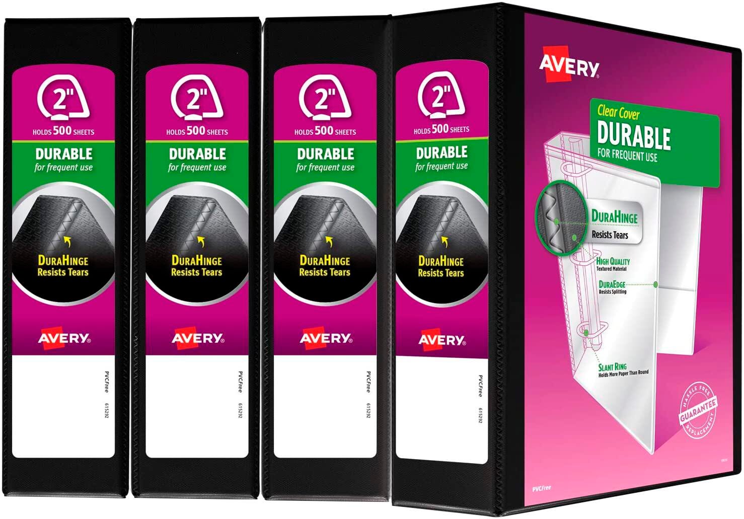 Avery Durable View Binders, 2 Inch, Slant Rings, Black, Pack of 4 2129956