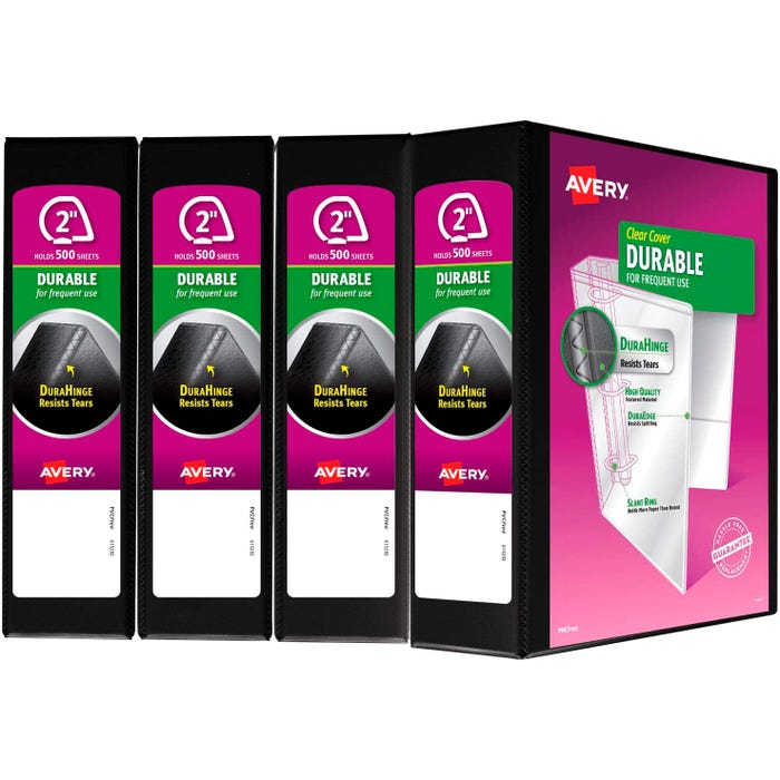 Avery Durable View Binders, 2 Inch, Slant Rings, Black, Pack of 4