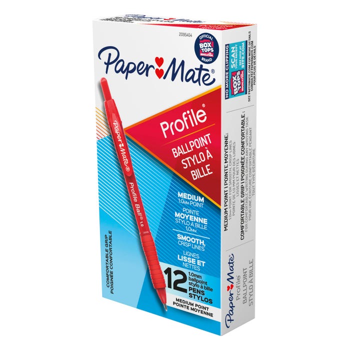 Paper Mate Profile Retractable Ballpoint Pen, Medium Point, 1.0 mm, Red, Pack of 12