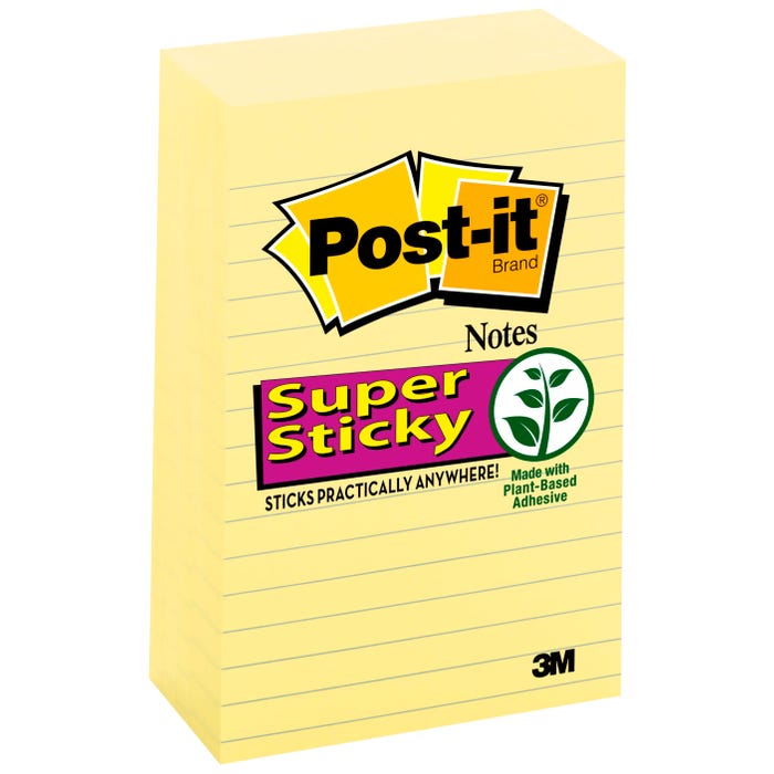 Post-it Sticky Notes, 4 x 6 Inches, Canary Yellow, 5 Pads with 90 Sheets