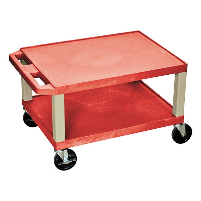 Luxor 2-Shelf Tuffy Cart, Red Shelves, Putty Legs, 24 x 18 x 16 Inches