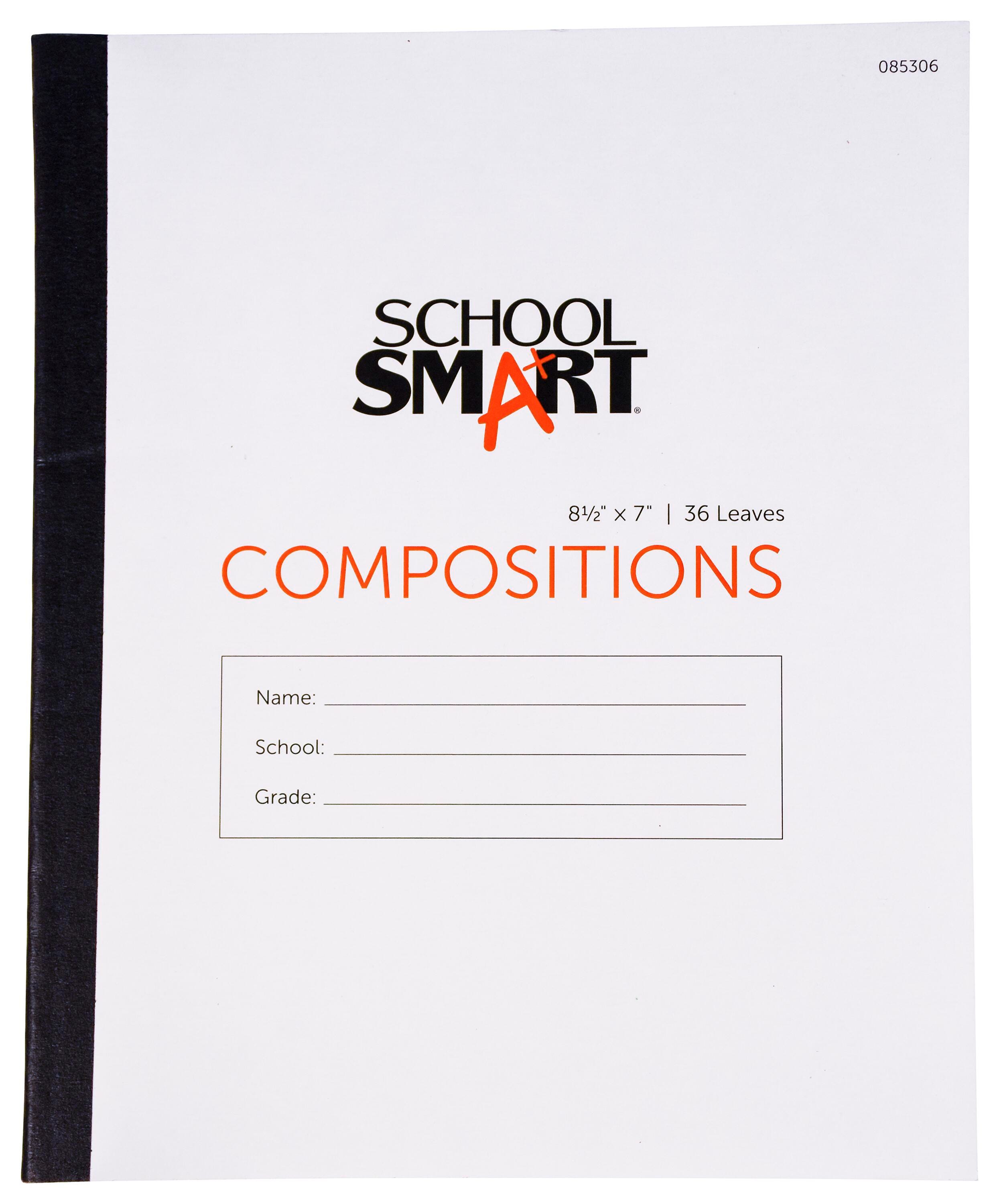 School Smart Stitched Cover Composition Book, No Margin, 8-1/2 x 7 Inches, 72 Pages 085306