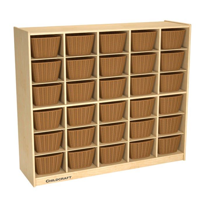 Childcraft Mobile Cubby Storage Unit, 30 Baskets, 47-3/4 x 14-1/4 x 42 Inches