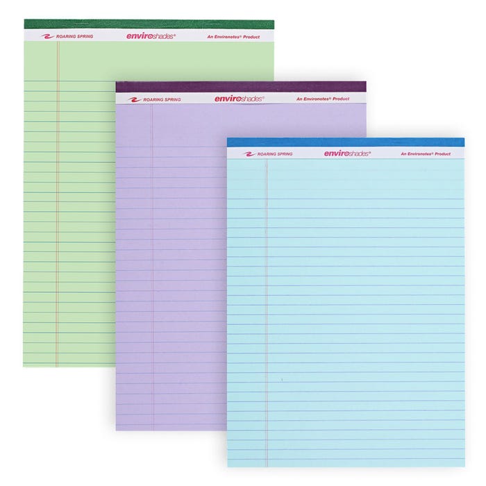 Enviroshades Legal Pads, 8-1/2 x 11 Inches, Assorted Colors, 40 Sheets, Pack of 3