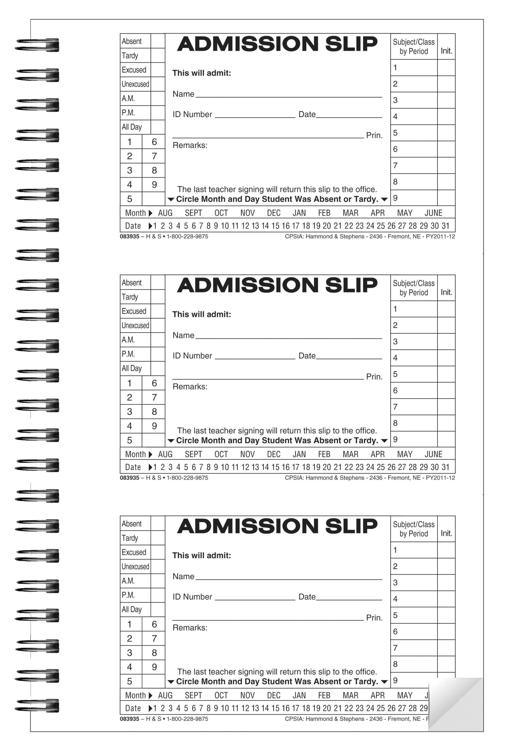 Image for Hammond & Stephens 2-Part Carbonless Admit Slip Book, 5-1/2 x 8-5/8 Inches from School Specialty