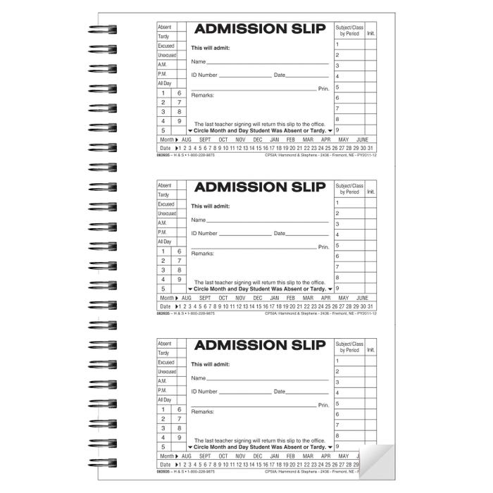 Hammond & Stephens 2-Part Carbonless Admit Slip Book, 5-1/2 x 8-5/8 Inches
