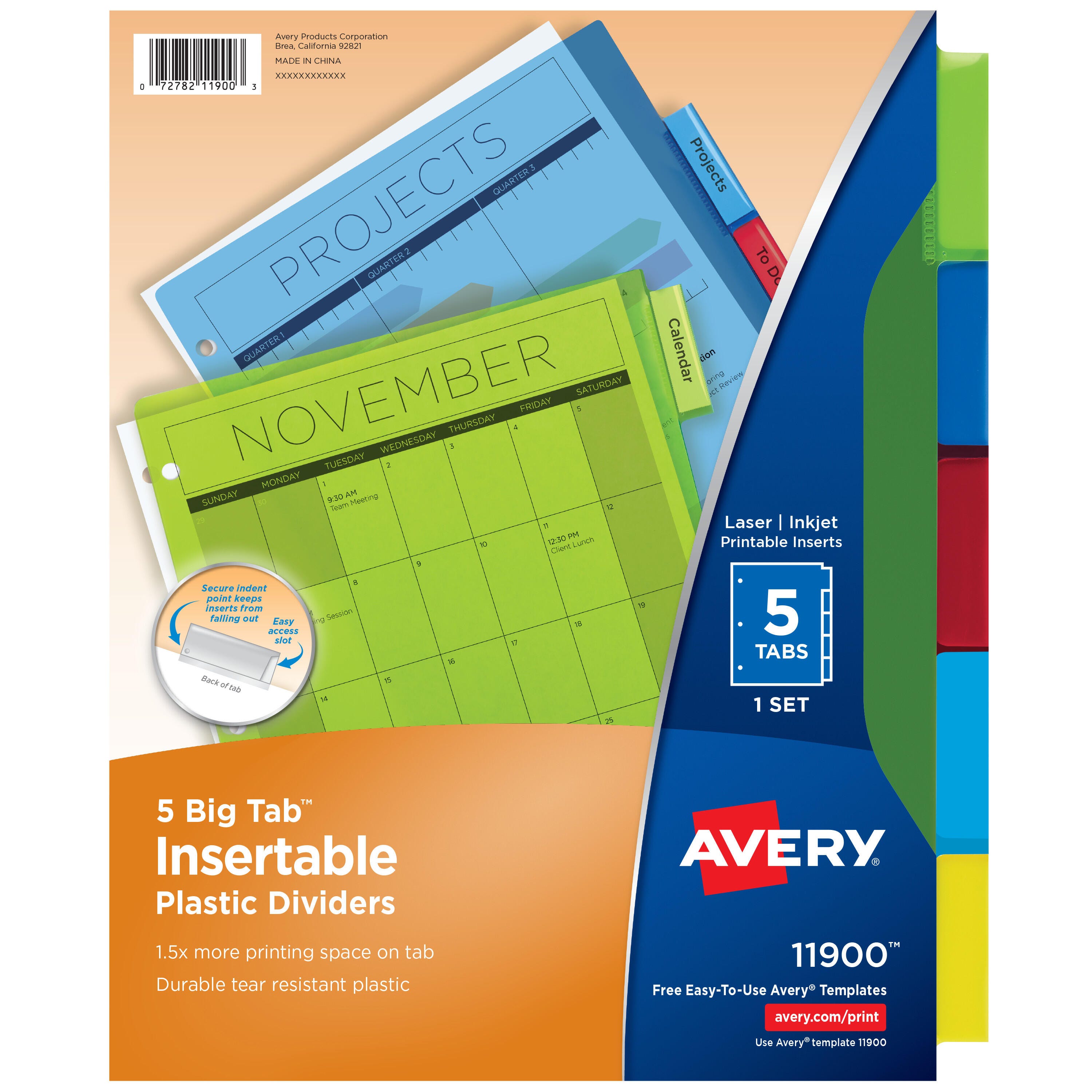Avery Plastic Insertable Dividers, 5 Tab, Multi-Color 1085815
