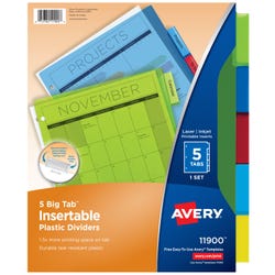 Avery Plastic Insertable Dividers, 5 Tab, Multi-Color