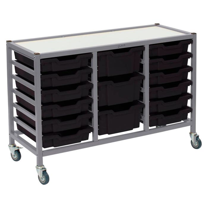 Gratnells Dynamis Low Treble Cart, 12 Shallow F1 and 3 Deep F2 Trays, 41-1/2 x 16-3/5 x 28-1/5 Inches