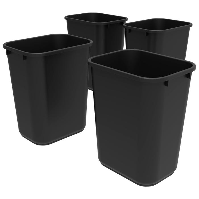 School Smart Indoor Waste Basket, 40 Quart, Black, Case of 4