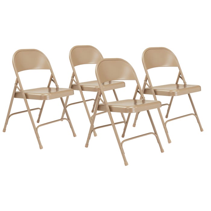 National Public Seating Standard All-Steel Folding Chair, 50 Series, 16-3/4 Inch Seat Height, Beige, Pack of 4