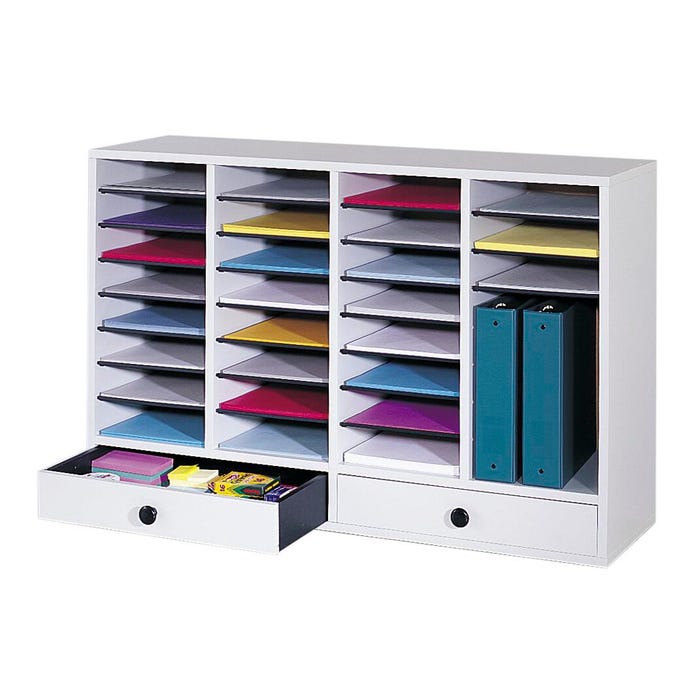 Safco 32-Compartment Literature Organizer with 2 Drawers for Storage, 39-1/4 x 11-3/4 x 25-1/4 Inches