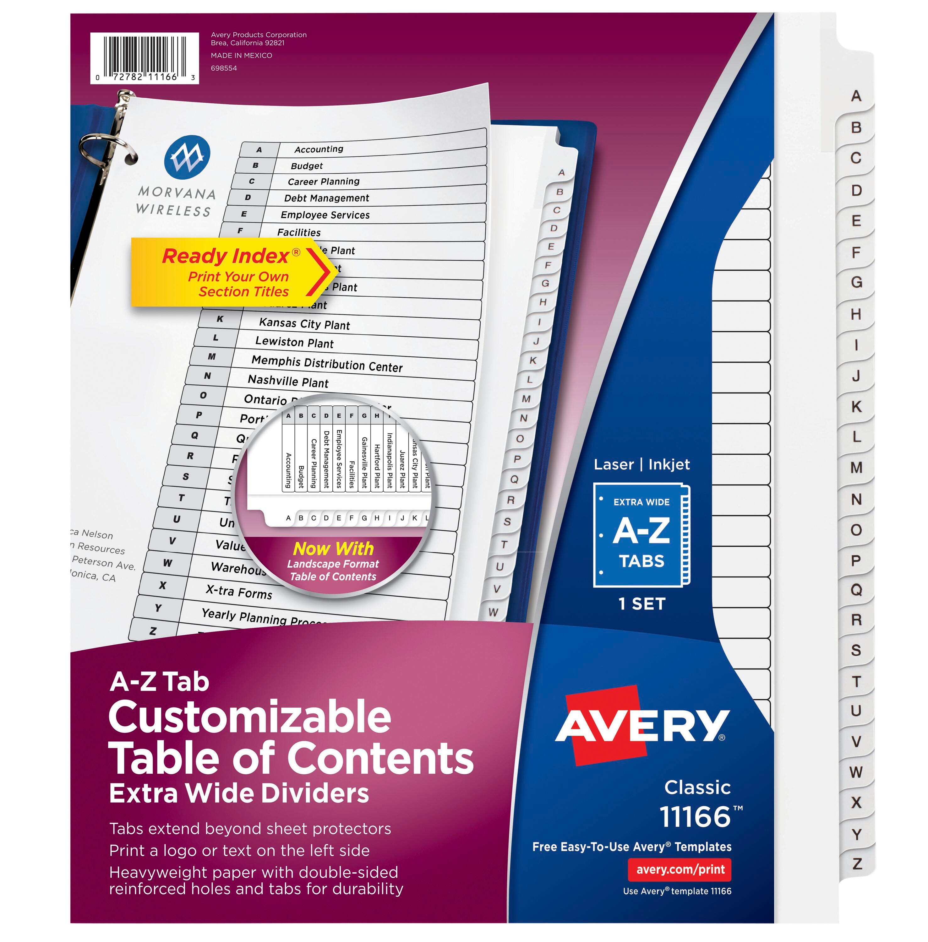 Avery Ready Index Dividers, 26 Tab, A-Z, Extra Wide, Black/White, 1 Set 2006201