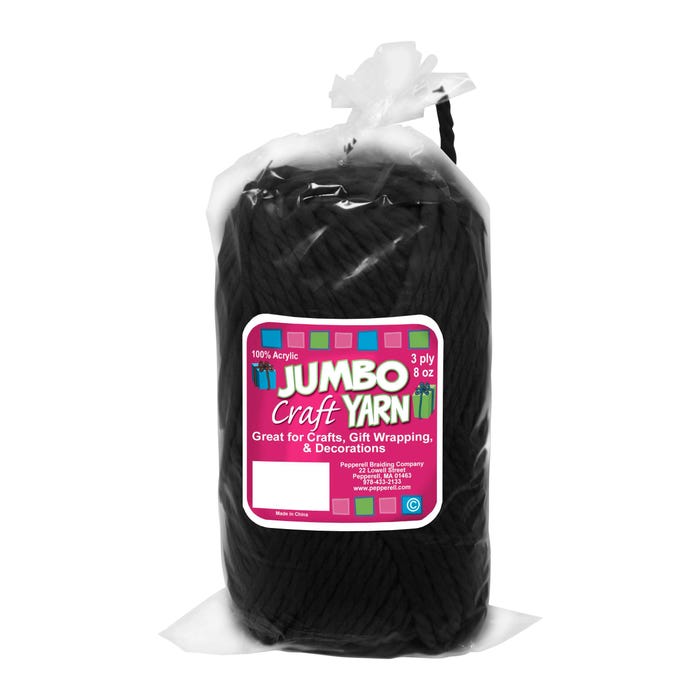 Pepperell Jumbo Roving Craft Yarn, 8 Ounces, 150 Yards, 3-Ply, Black