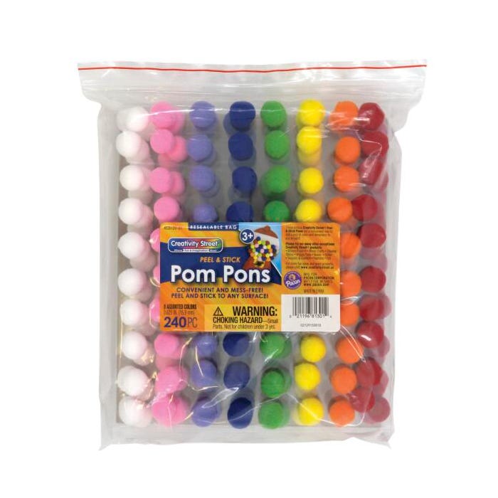 Creativity Street Self-Adhesive Poms, Assorted Colors, Set of 240