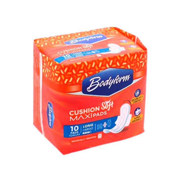 Body Form Maxi Pads with Wings, Long, Pack of 10