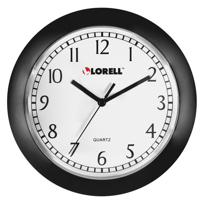 Lorell Round Quartz Wall Clock, 9 Inches, White Dial/Black Frame