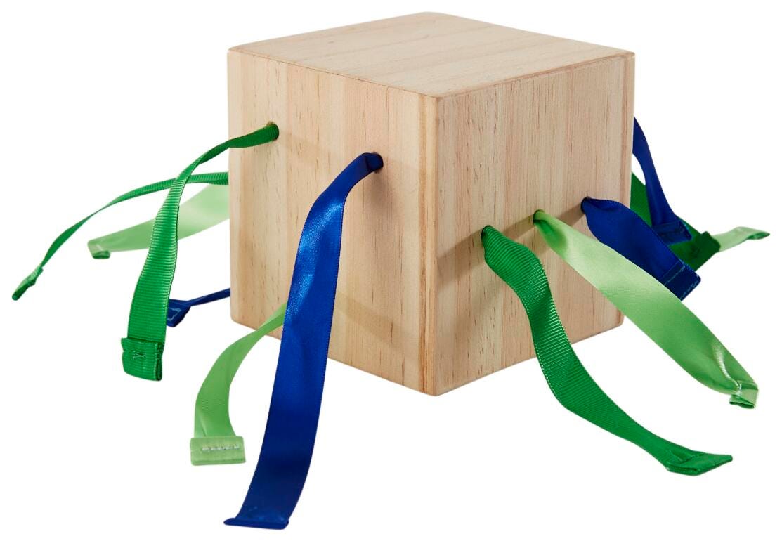 Abilitations Ribbon Pull Cube, Large, 4 x 4 x 4 Inches, Item Number 2027641