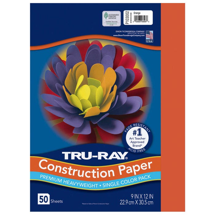 Tru-Ray Sulphite Construction Paper, 9 x 12 Inches, Orange, 50 Sheets
