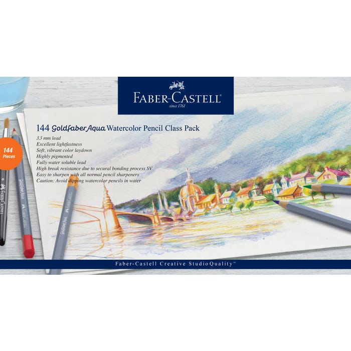 Faber-Castell Goldfaber Aqua Watercolor Pencils Classroom Pack, 12- Assorted Colors, Set of 144
