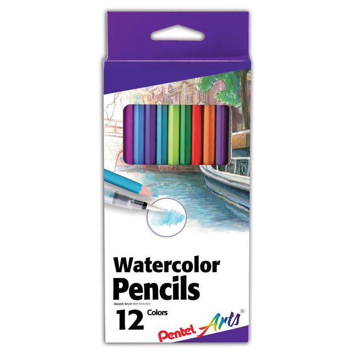 Pentel Arts Watercolor Pencils, Assorted Colors, Set of 12