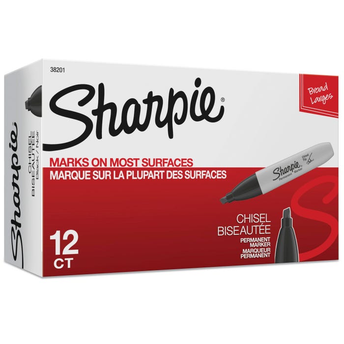 Sharpie Permanent Markers, Chisel Tip, Black, Set of 12