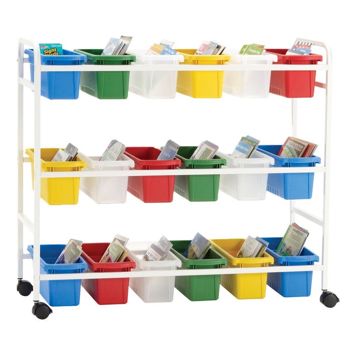 Copernicus Leveled Reading Book Browser Cart, 18 Small Tubs, 40-1/2 x 15-3/4 x 36-1/2 Inches
