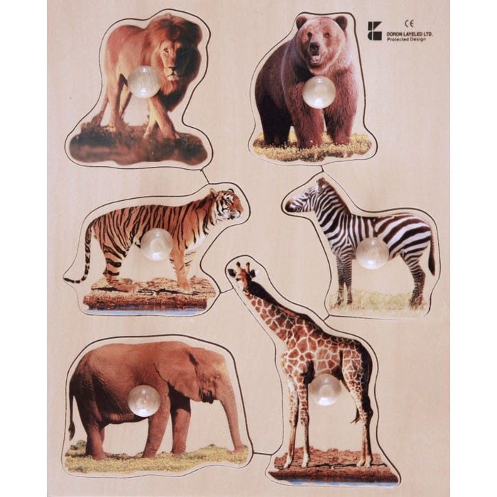 Edushape Large Knob Puzzle, Wild Animals Theme, 6 Pieces