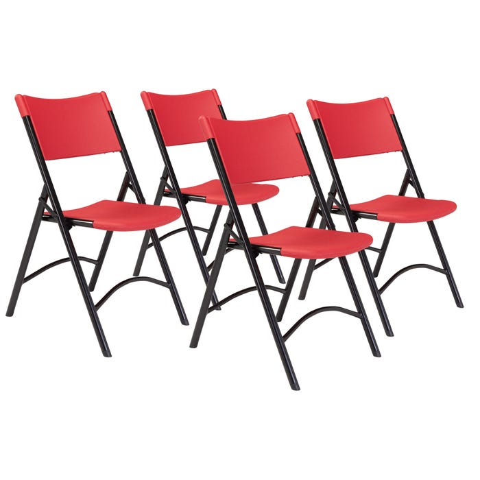 National Public Seating 600 Series Lightweight Folding Chair, 18 Inch Seat Height, Red Seat, Black Frame, Pack of 4